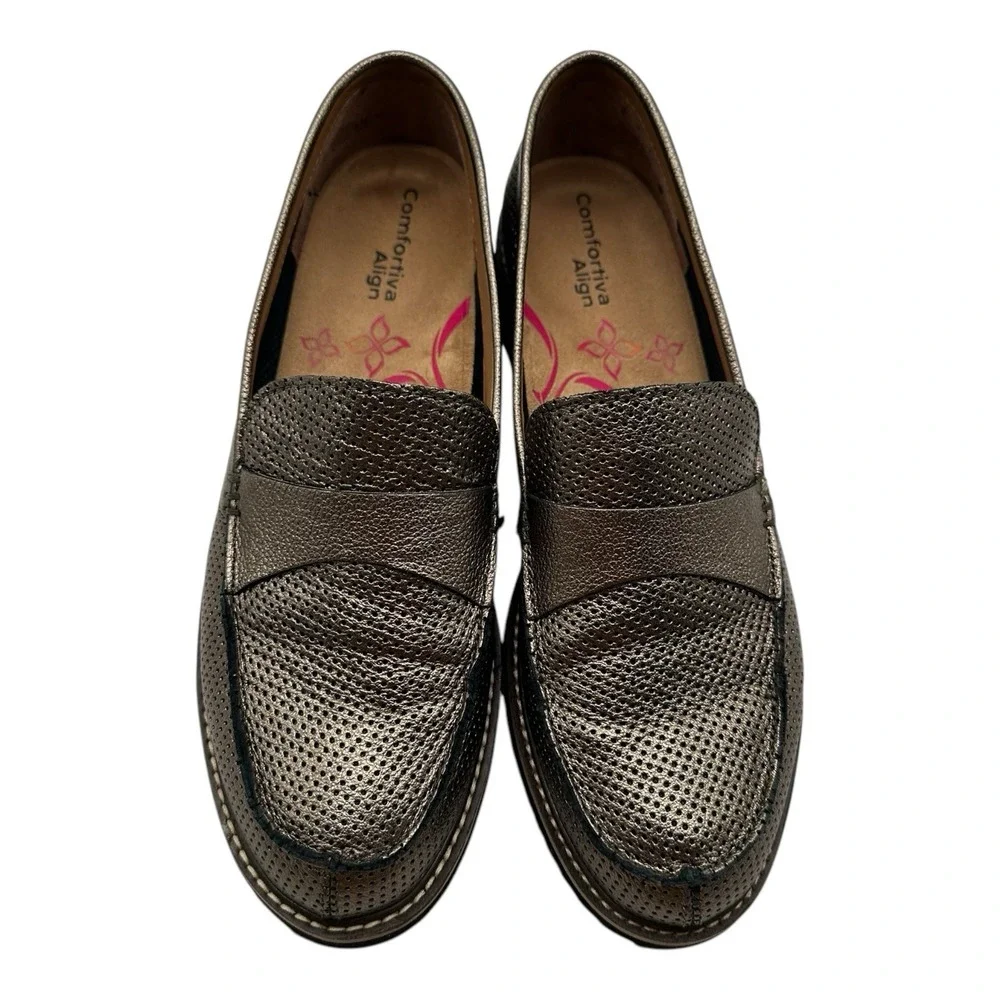 Comfortiva Align Laina Shoes Womens 10‎ M Gold Metallic Slip On Loafer Leather